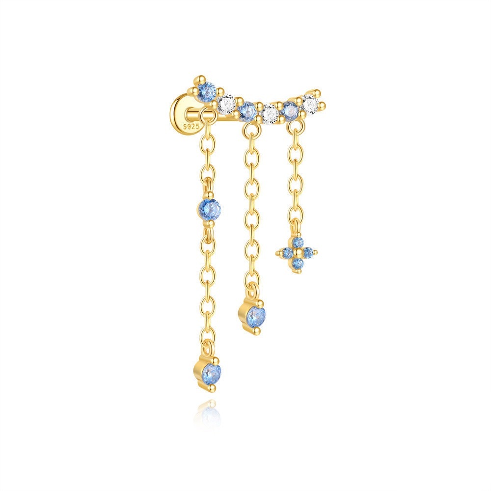 Elegant S925 Gold and Blue Dangle cartilage Earring
